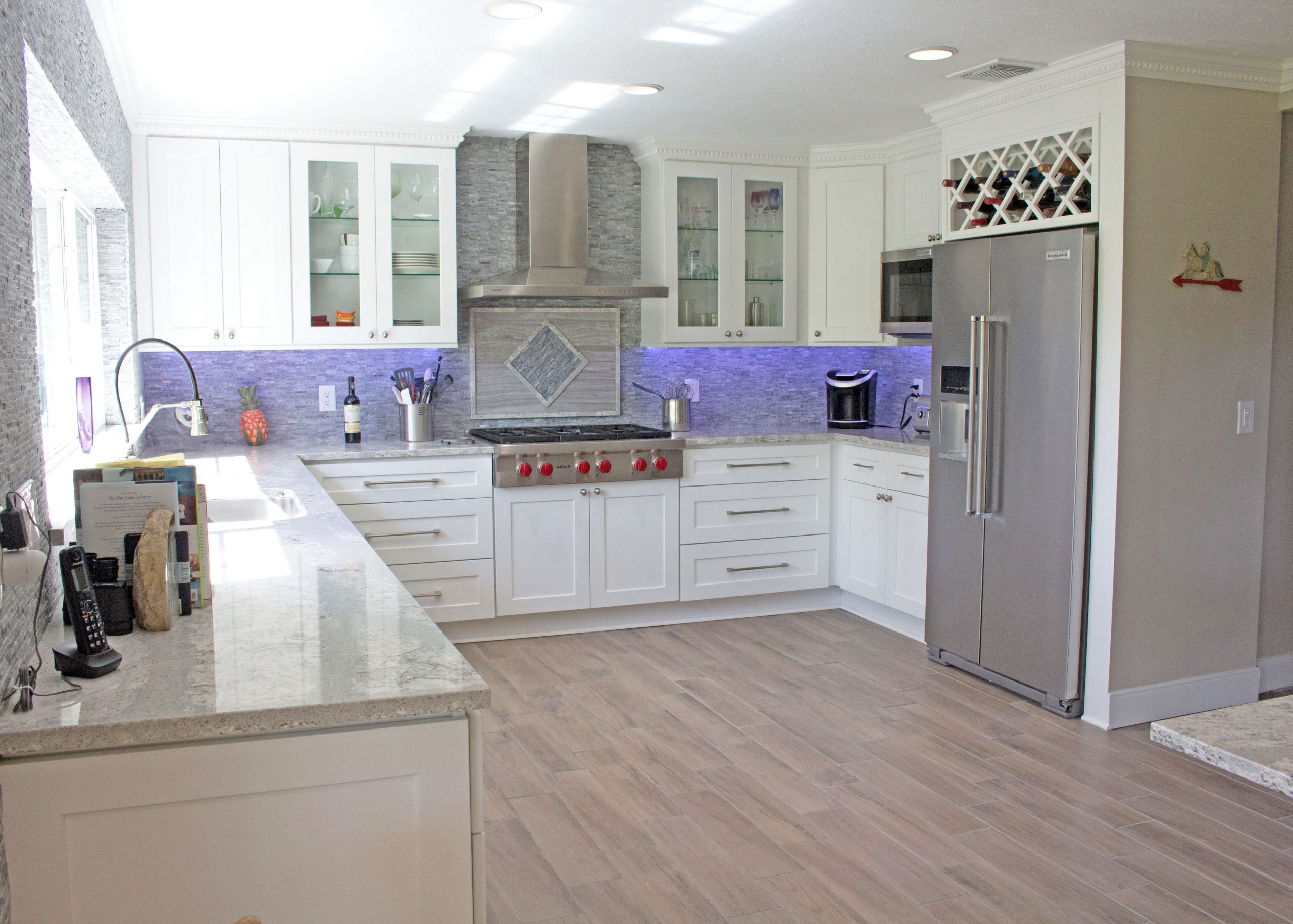 Shows Custom Under Cabinet Lighting in the Kitchen
